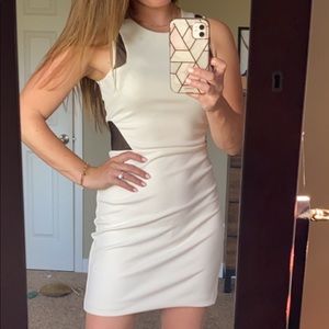 Ivory mini dress with black mesh